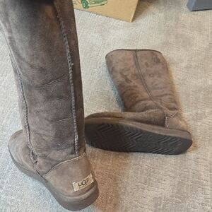 UGG Women's Brown Leather Boots With Sheepskin Inner